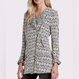 Lucky Brand Knit Moto Black and White Zipper Asymmetrical Trench Coat SZM